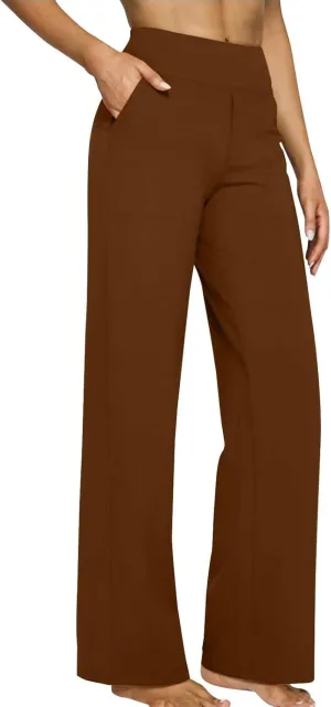 Women Yoga Pants High Waist Wide Leg Work Pants Comfy Stretch Lounge Trousers Solid Flare Sweatpants with Pockets