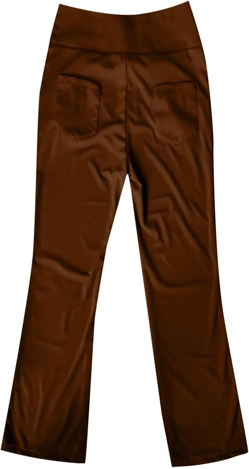 Women Yoga Pants High Waist Wide Leg Work Pants Comfy Stretch Lounge Trousers Solid Flare Sweatpants with Pockets