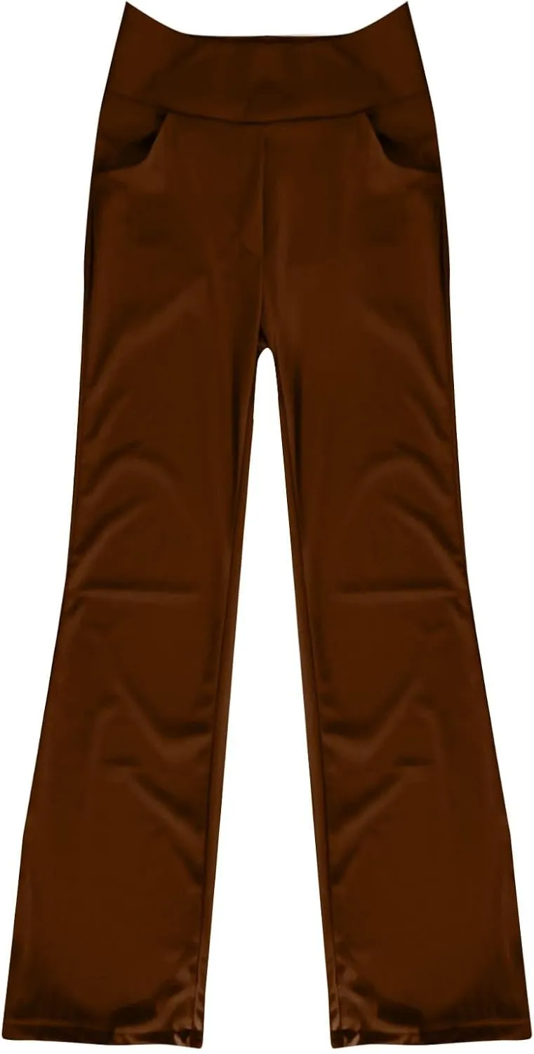 Women Yoga Pants High Waist Wide Leg Work Pants Comfy Stretch Lounge Trousers Solid Flare Sweatpants with Pockets