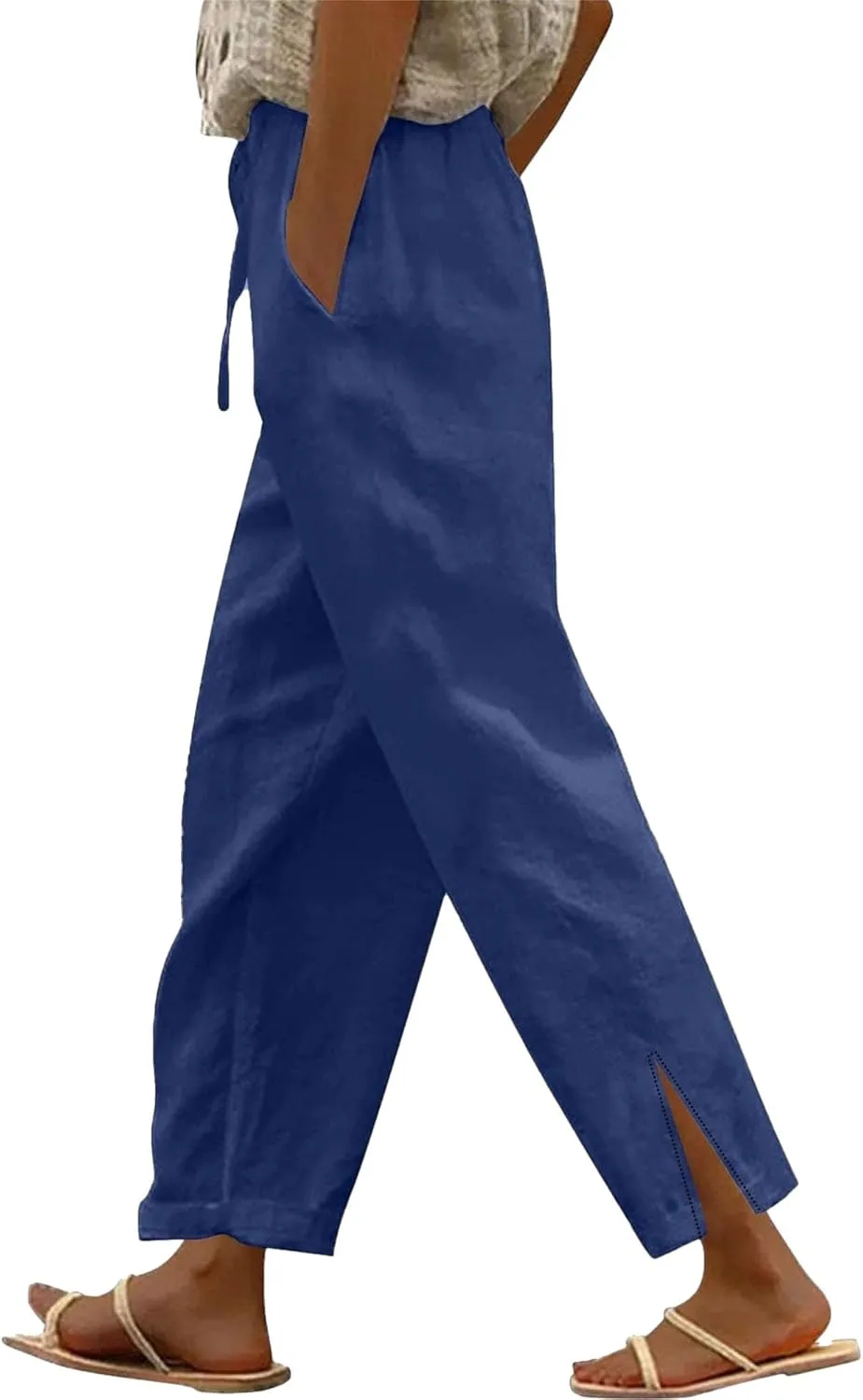Women's 2025 Summer Pants Drawstring Waist Wide Leg Loose Cotton Linen Palazzo Pants Casual Beach Trendy Trousers