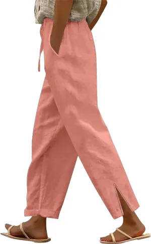 Women's 2025 Summer Pants Drawstring Waist Wide Leg Loose Cotton Linen Palazzo Pants Casual Beach Trendy Trousers