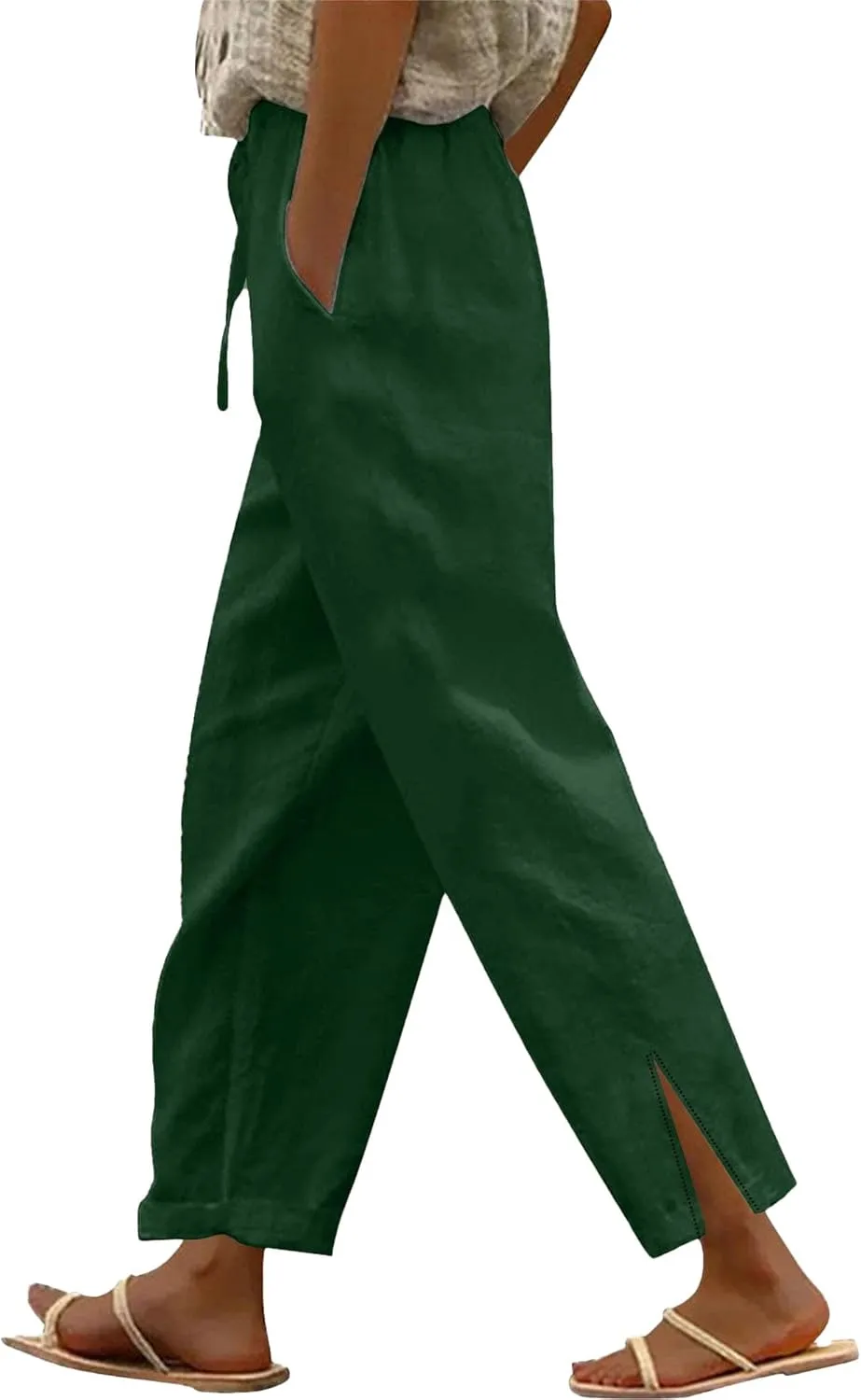 Women's 2025 Summer Pants Drawstring Waist Wide Leg Loose Cotton Linen Palazzo Pants Casual Beach Trendy Trousers