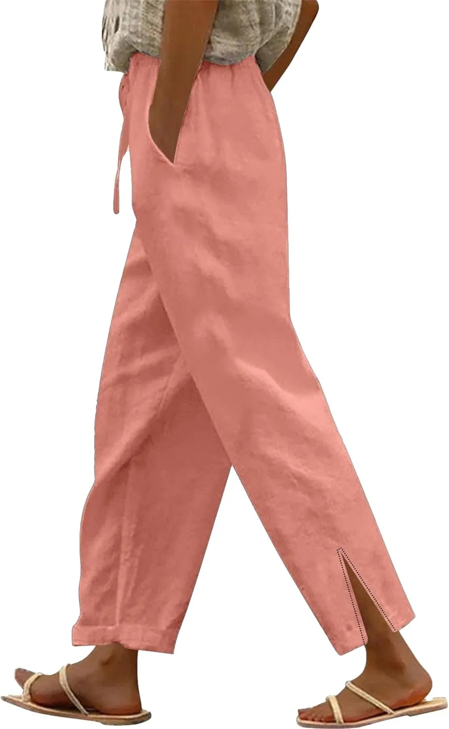 Women's 2025 Summer Pants Drawstring Waist Wide Leg Loose Cotton Linen Palazzo Pants Casual Beach Trendy Trousers