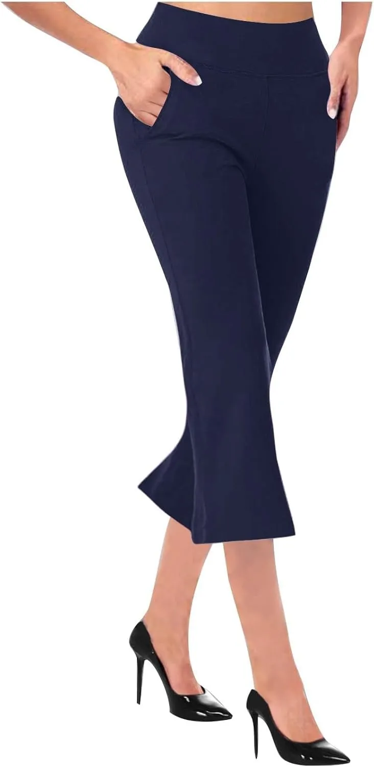 Womens Bootcut Dress Pants Business Casual Work Pants with Pockets High Waist Stretchy Trousers Pull On Office Slacks
