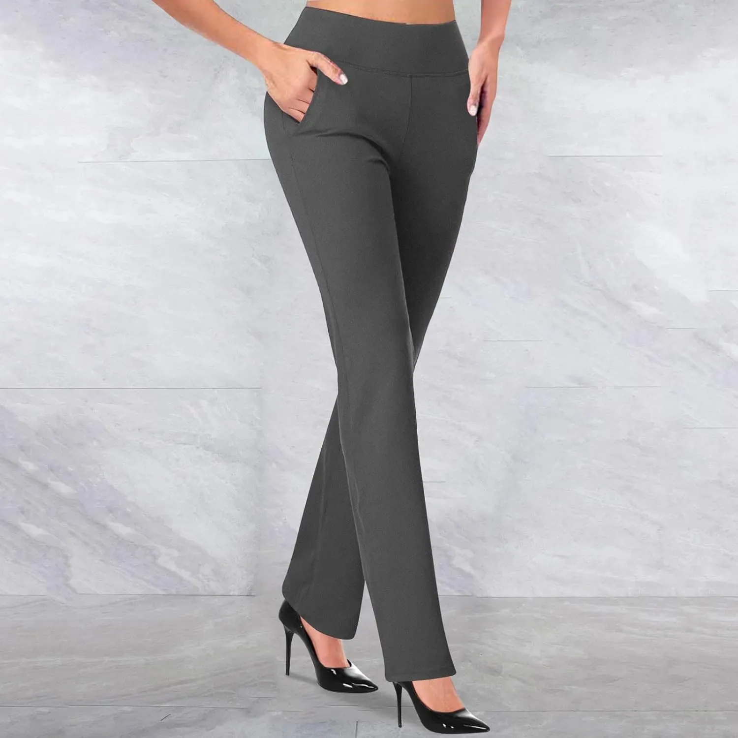 Womens Bootcut Dress Pants Business Casual Work Pants with Pockets High Waist Stretchy Trousers Pull On Office Slacks