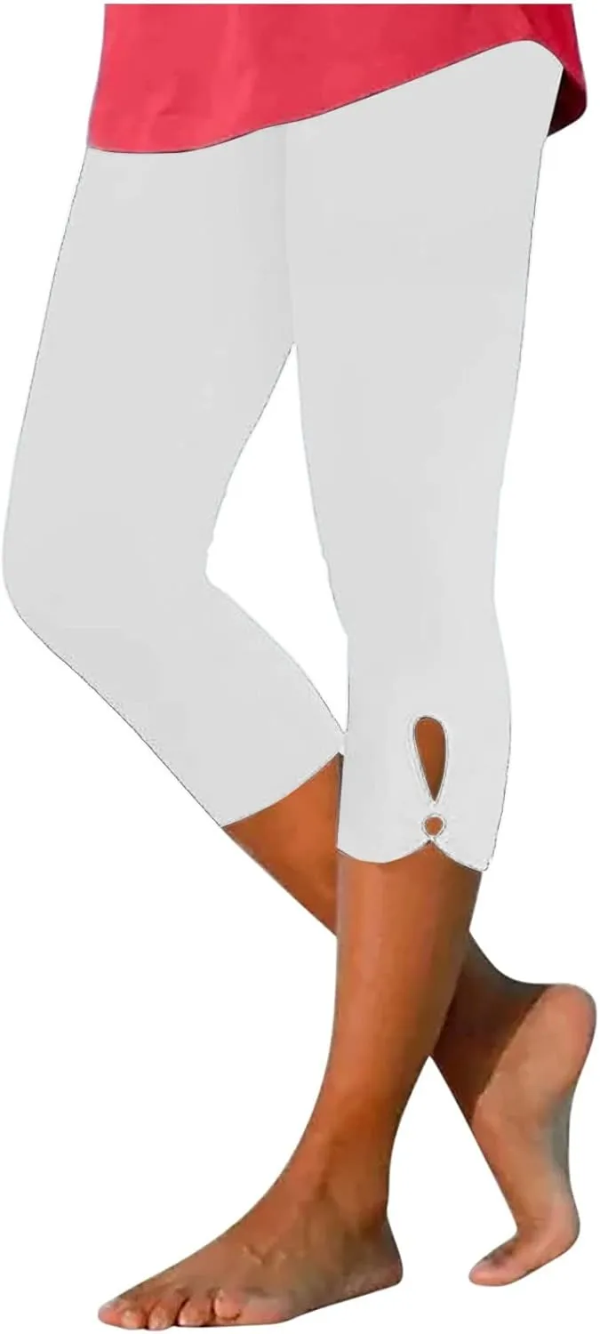 Womens Capri Leggings Summer Plus Size Capris Workout Yoga High Waisted Capri Pants Casual Pull On Capris with Pockets
