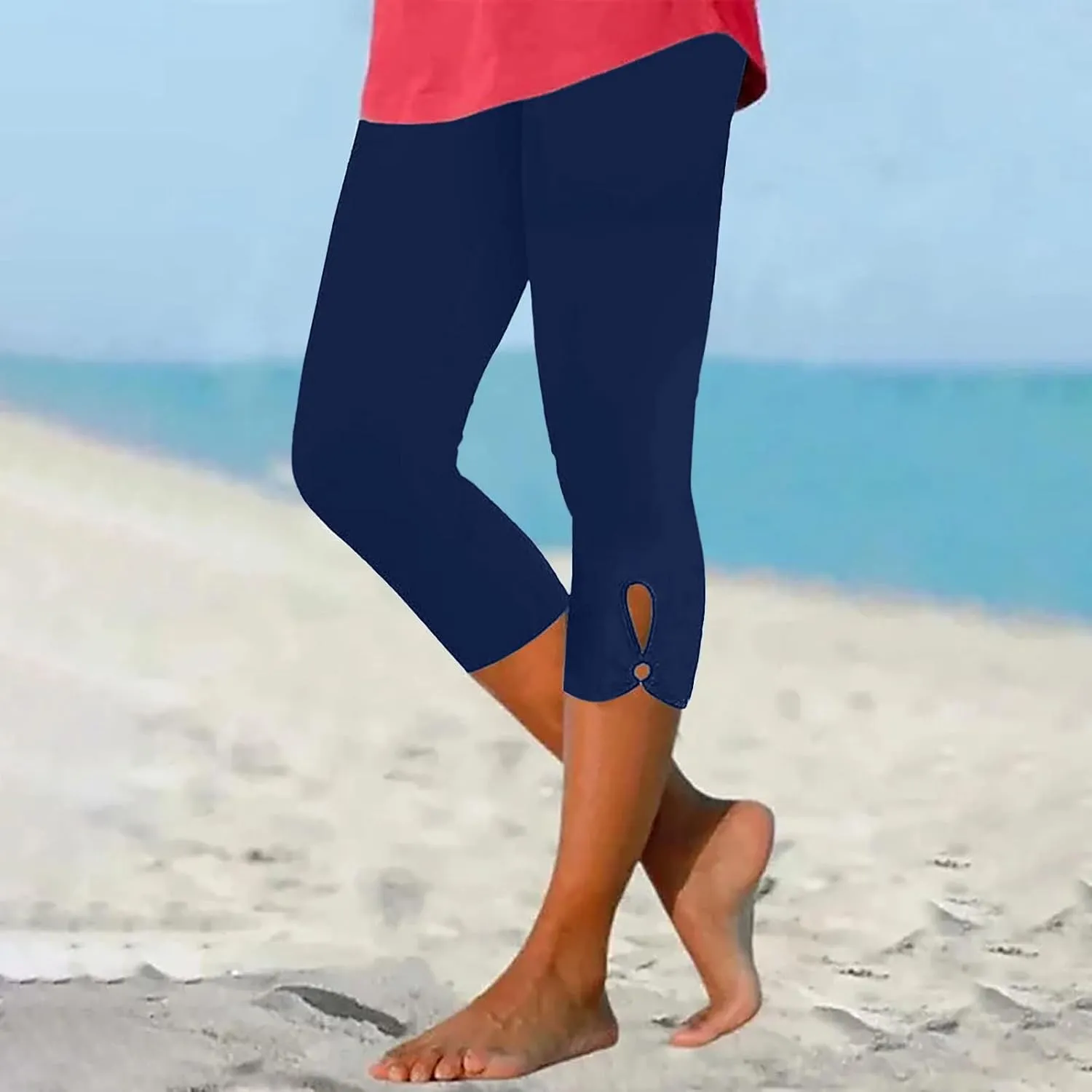 Womens Capri Leggings Summer Plus Size Capris Workout Yoga High Waisted Capri Pants Casual Pull On Capris with Pockets