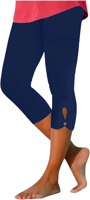 Womens Capri Leggings Summer Plus Size Capris Workout Yoga High Waisted Capri Pants Casual Pull On Capris with Pockets