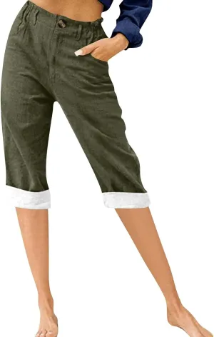 Womens Capri Pants 2025 Summer Wide Leg Casual Solid Color High Waist Loose Cropped Trousers with Pockets