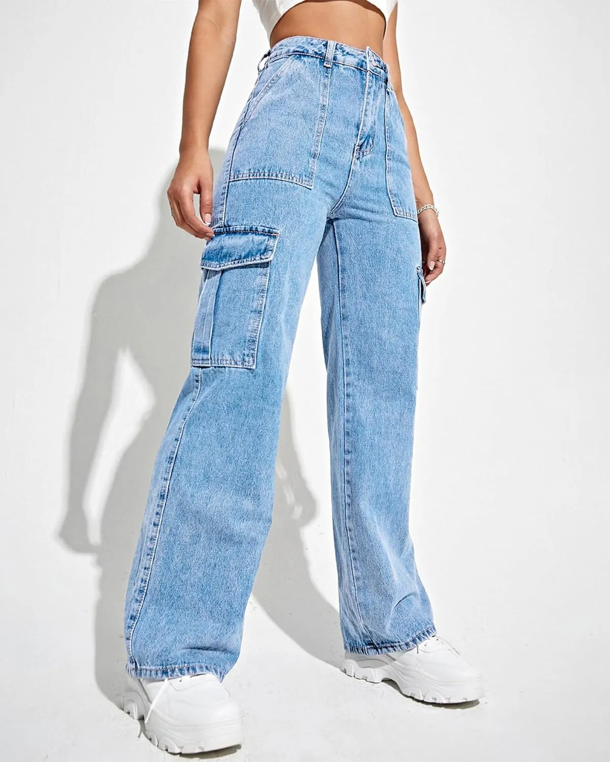 Women's Cargo Pants High Waisted Baggy Cargo Jeans Straight Leg Y2K Streetwear Trousers 6 Pockets for Women Teen Girl.