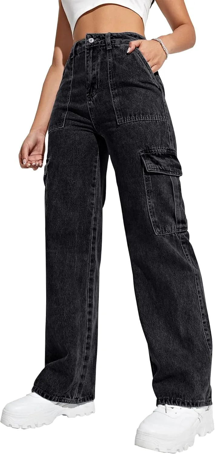 Women's Cargo Pants High Waisted Baggy Cargo Jeans Straight Leg Y2K Streetwear Trousers 6 Pockets for Women Teen Girl.