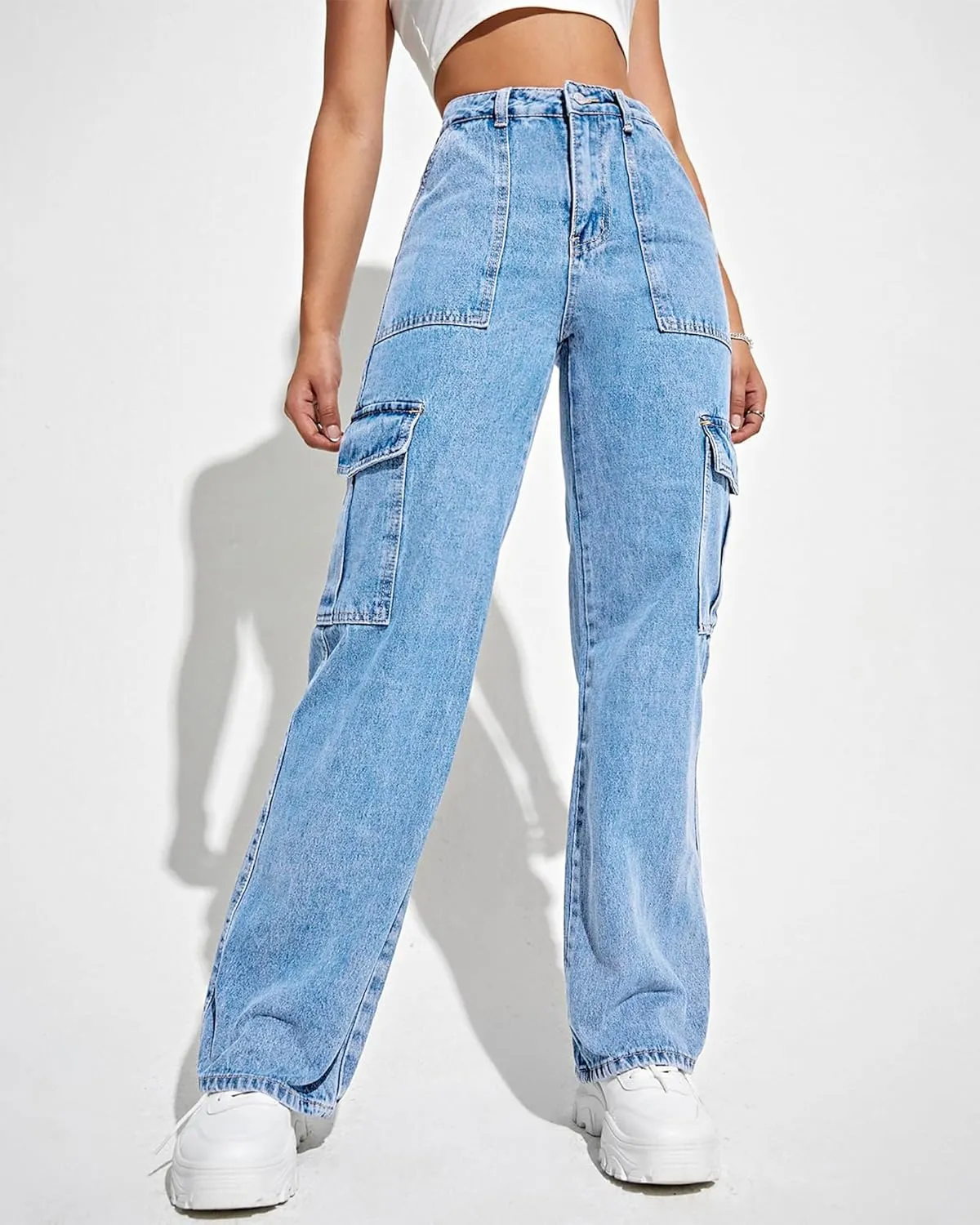 Women's Cargo Pants High Waisted Baggy Cargo Jeans Straight Leg Y2K Streetwear Trousers 6 Pockets for Women Teen Girl.