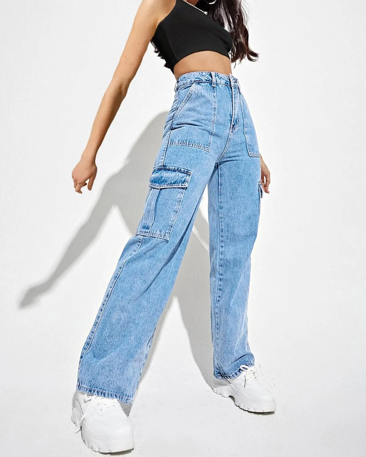 Women's Cargo Pants High Waisted Baggy Cargo Jeans Straight Leg Y2K Streetwear Trousers 6 Pockets for Women Teen Girl.