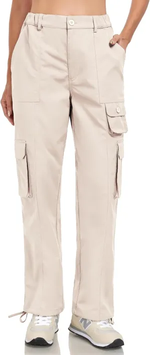 Women's Cargo Work Pants Elastic Waist Straight Leg Casual Travel Hiking Pants Loose Cotton Military Pants 7 Pockets