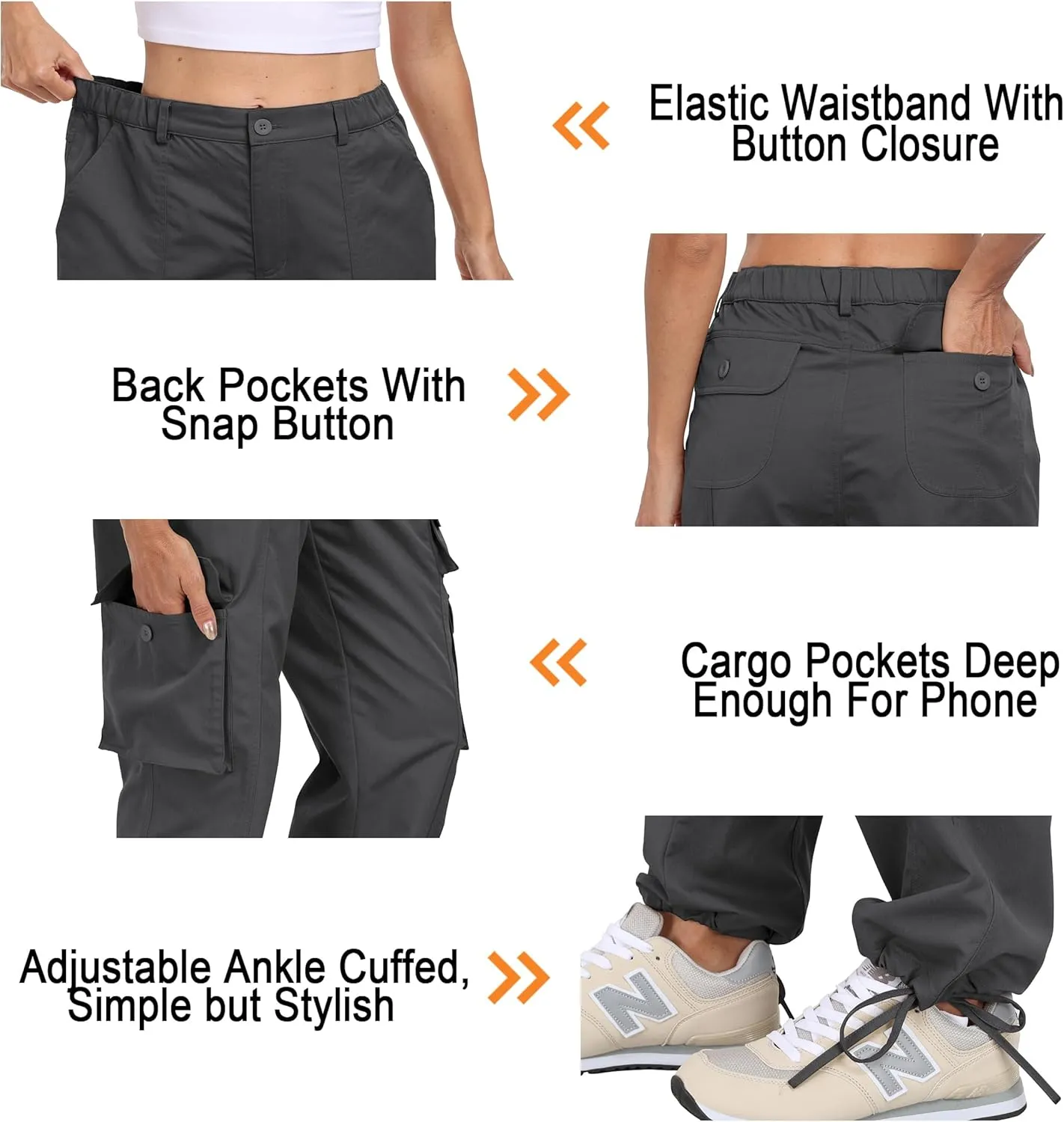 Women's Cargo Work Pants Elastic Waist Straight Leg Casual Travel Hiking Pants Loose Cotton Military Pants 7 Pockets