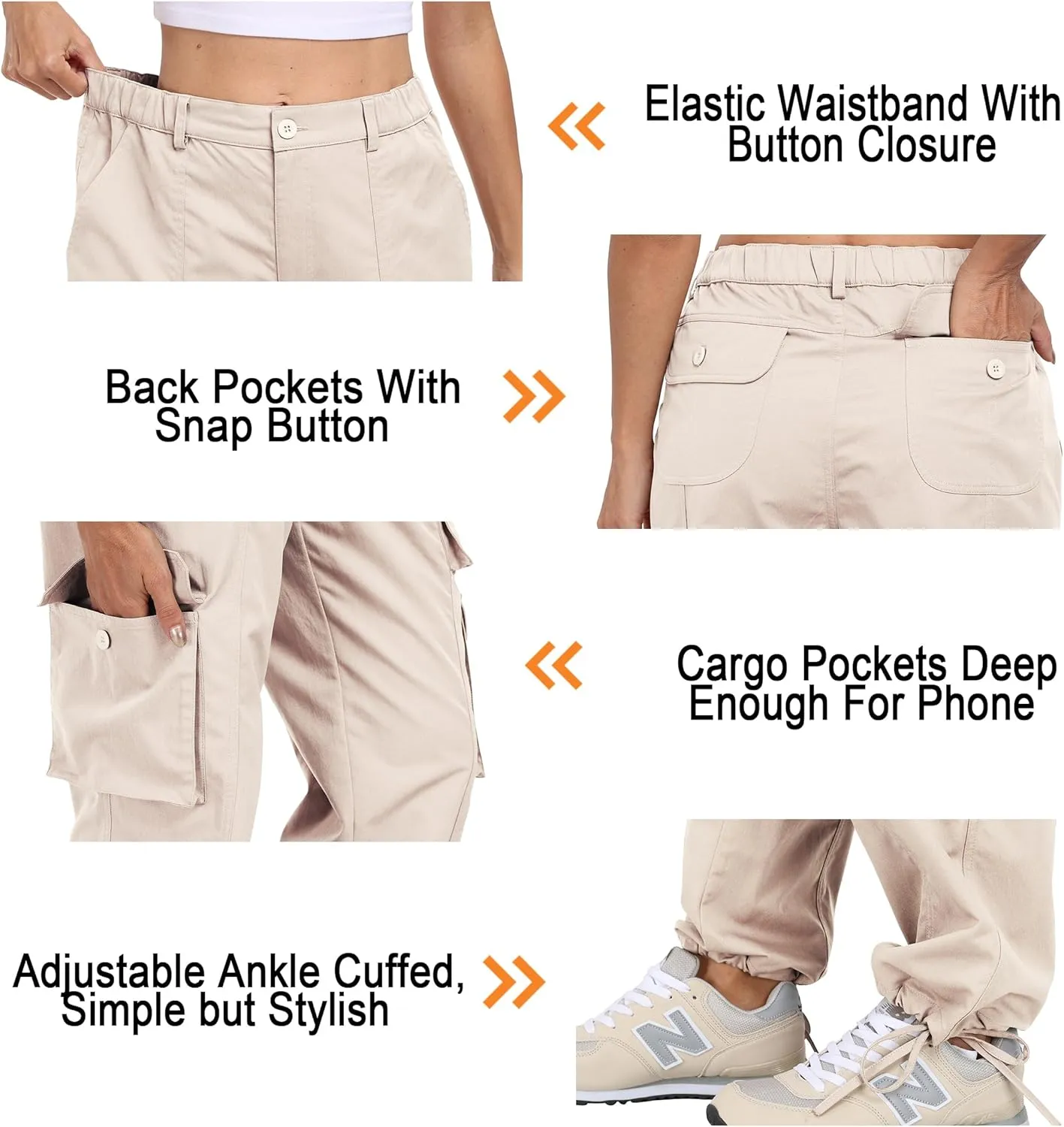 Women's Cargo Work Pants Elastic Waist Straight Leg Casual Travel Hiking Pants Loose Cotton Military Pants 7 Pockets