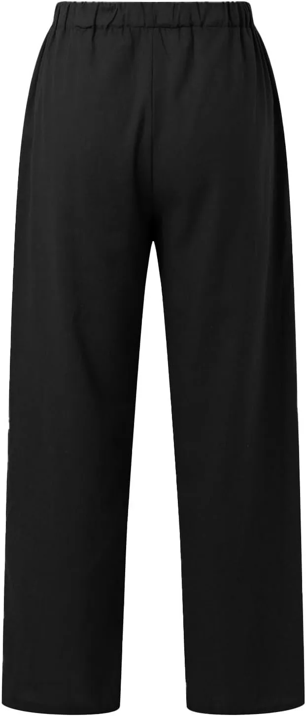 Womens Casual Lightweight Linen Pants Casual Elastic Drawstring Cotton Pants Baggy Comfort Trousers with Pocket
