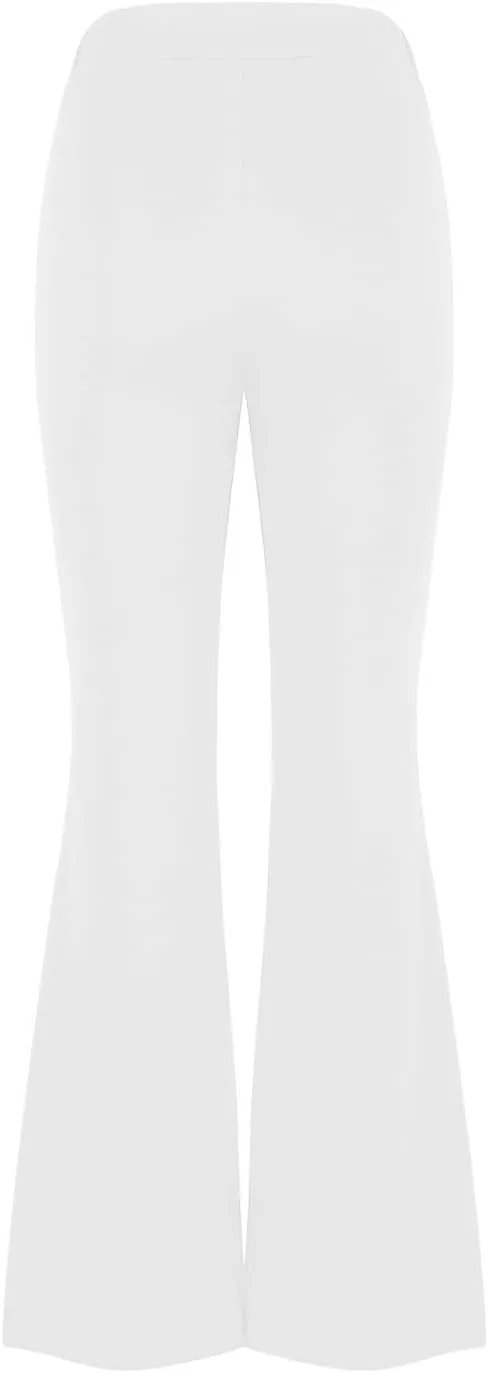 Womens Classy High Waist Double Breasted Flared Sailor Trousers Pants with Hide Zipper Tummy Button Wide Leg Pant