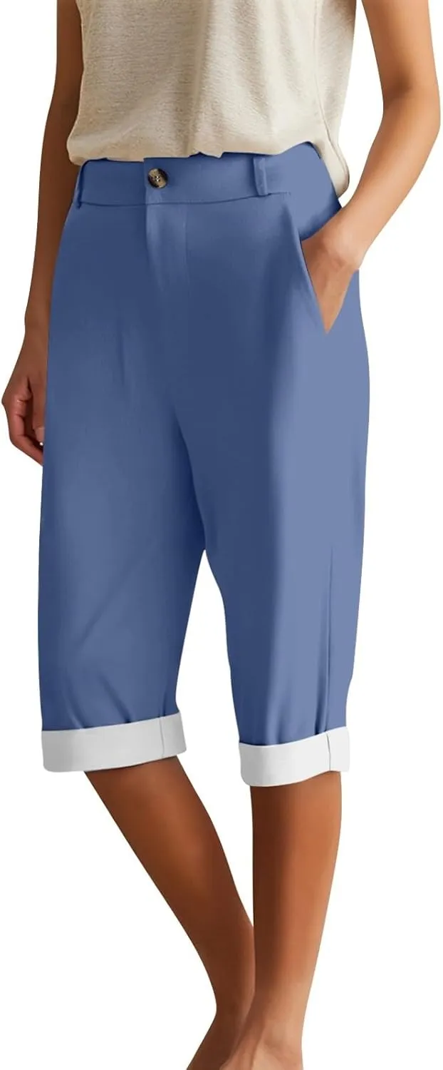 Womens Cotton Linen Capri Pants Summer Casual Elastic Waist Capris 2025 Comfy Cropped Trouser with Pockets