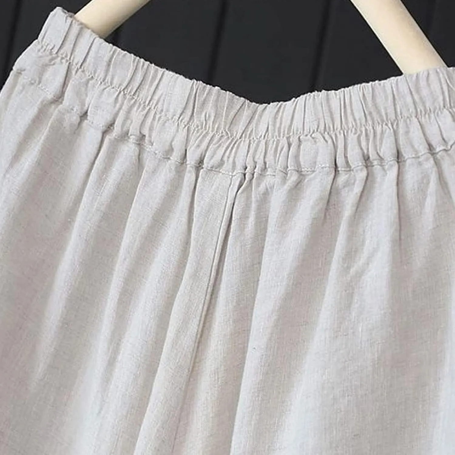 Women's Cotton Linen Casual Trousers High Waist Stretch Lightweight Joggers Summer Wide Leg Drape Cropped Pant with Pocket