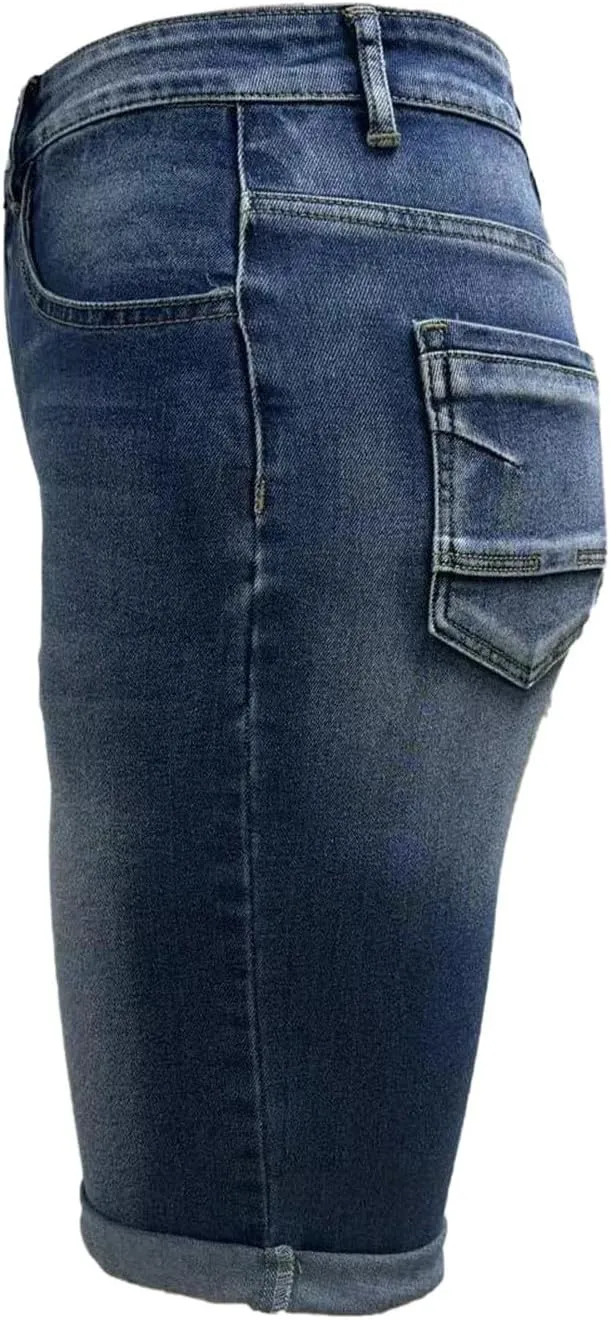 Womens Denim Bermuda Short Casual Summer 2025 High Waisted Stretchy Girls Trendy Knee Length Jean Shorts with Pockets
