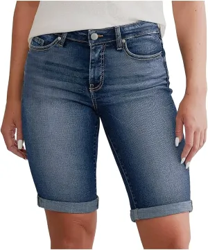 Womens Denim Bermuda Short Trendy Casual Summer 2025 High Waisted Stretchy Girls Knee Length Jean Shorts with Pockets