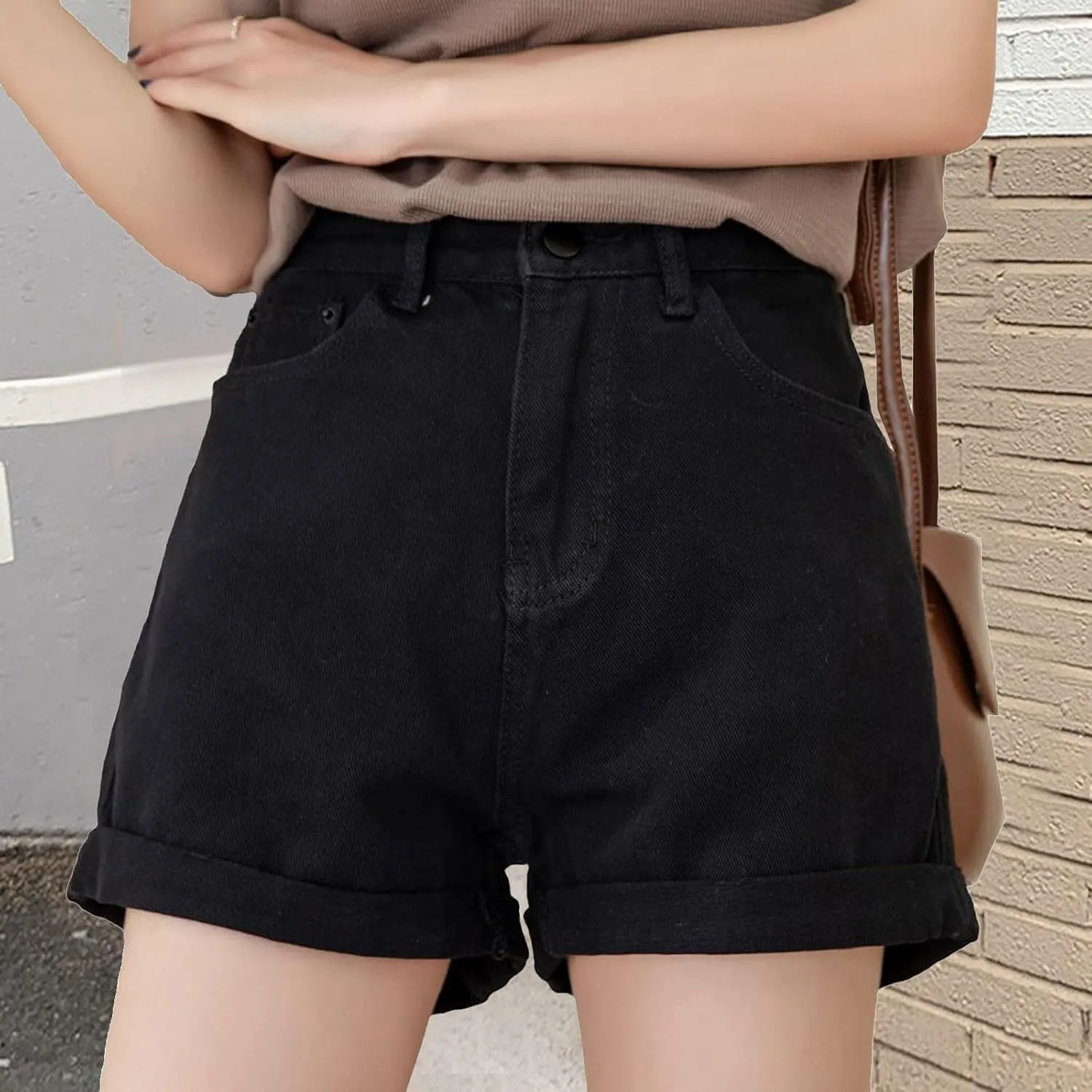Womens Denim Jean Shorts High Waisted Trendy Summer Wide Leg Stretchy Baggy Folded Hem Y2k Girls Hot Shorts Pants