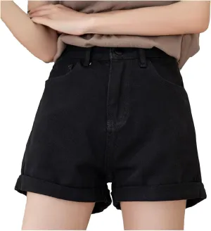 Womens Denim Jean Shorts High Waisted Trendy Summer Wide Leg Stretchy Baggy Folded Hem Y2k Girls Hot Shorts Pants