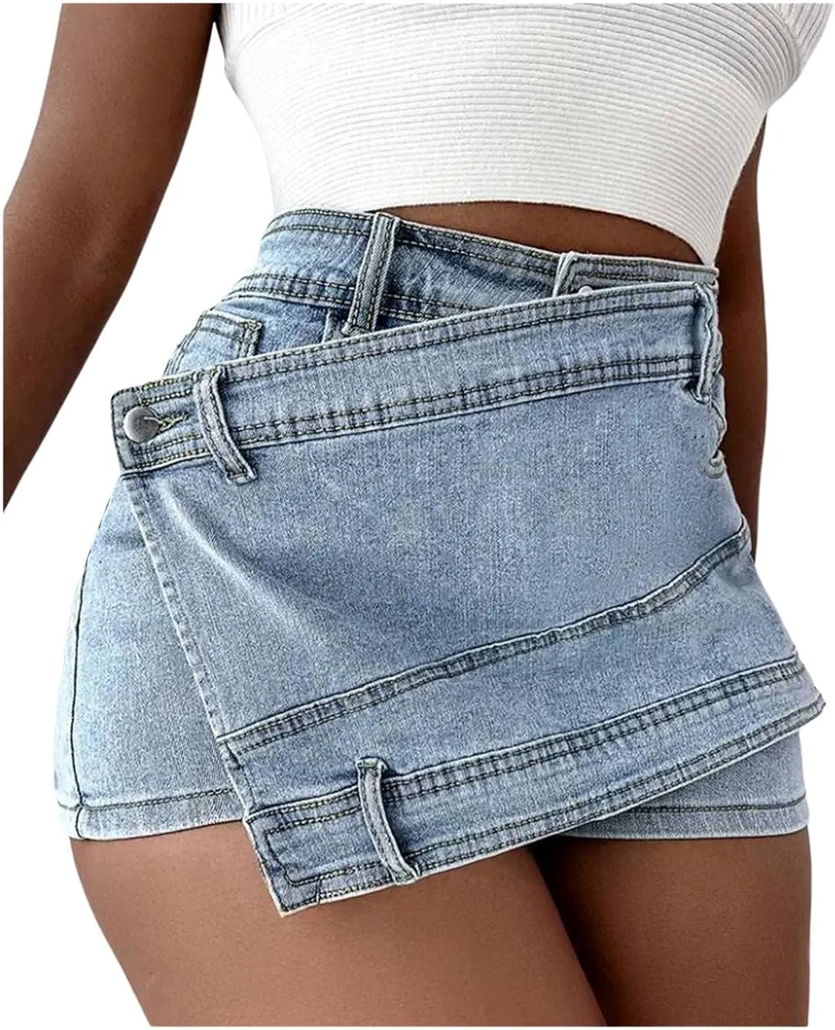 Women's Denim Short Jeans High Waist Wide-Leg Trouser Solid Color Jean Short Summer Casual
