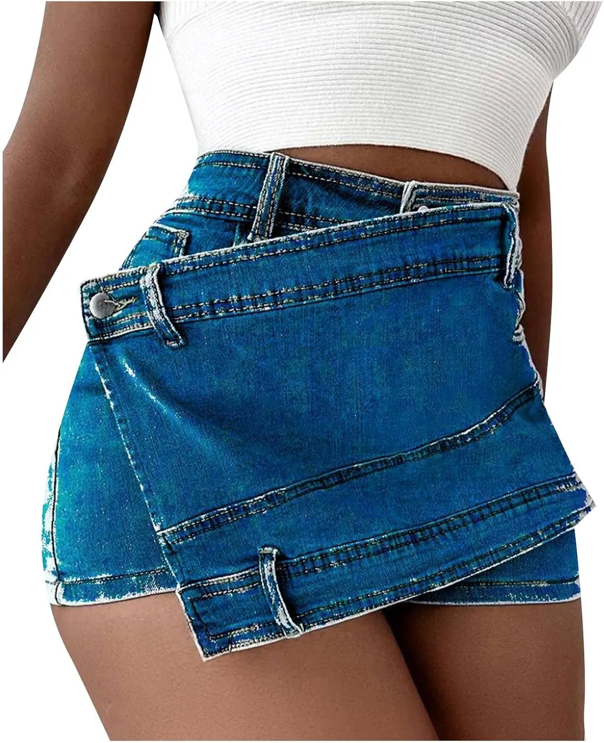Women's Denim Short Jeans High Waist Wide-Leg Trouser Solid Color Jean Short Summer Casual