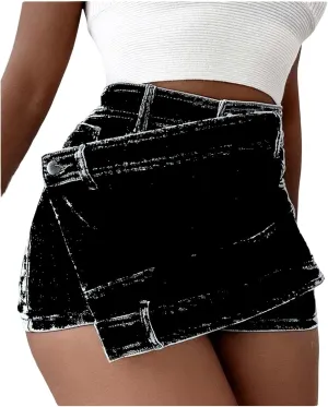 Women's Denim Short Jeans High Waist Wide-Leg Trouser Solid Color Jean Short Summer Casual
