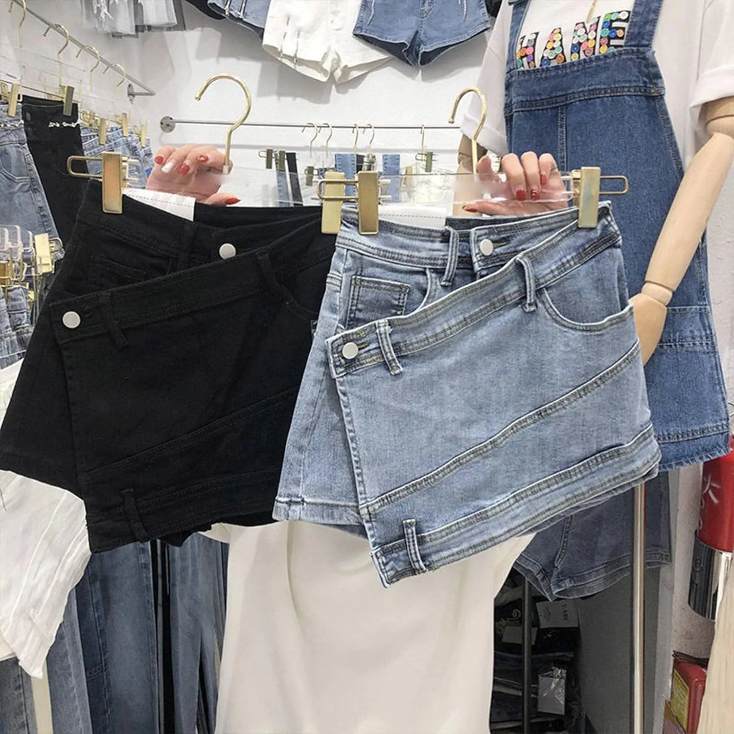 Women's Denim Short Jeans High Waist Wide-Leg Trouser Solid Color Jean Short Summer Casual