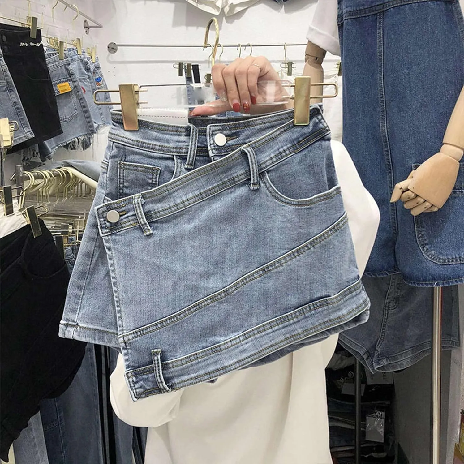 Women's Denim Short Jeans High Waist Wide-Leg Trouser Solid Color Jean Short Summer Casual