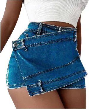 Women's Denim Short Jeans High Waist Wide-Leg Trouser Solid Color Jean Short Summer Casual
