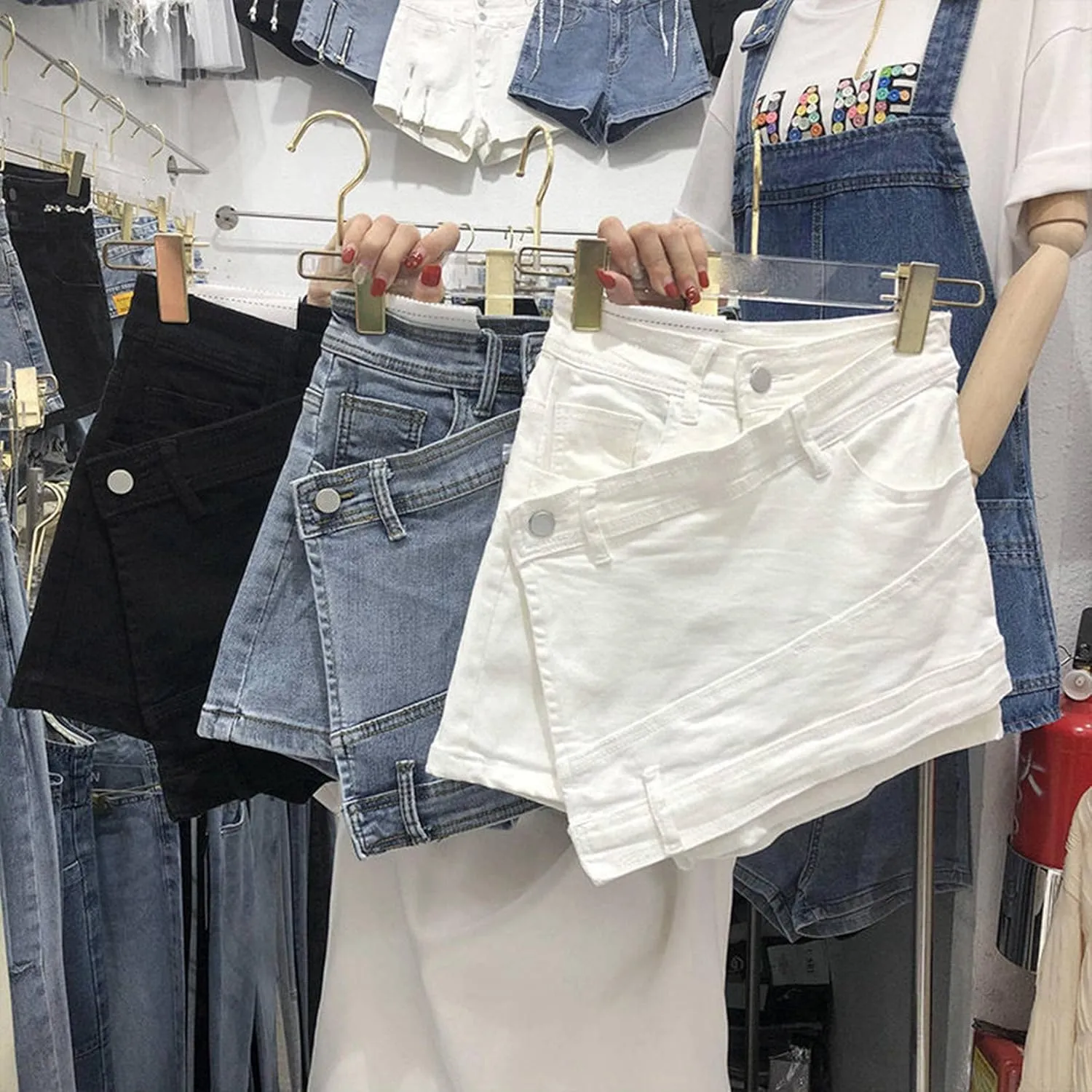 Women's Denim Short Jeans High Waist Wide-Leg Trouser Solid Color Jean Short Summer Casual