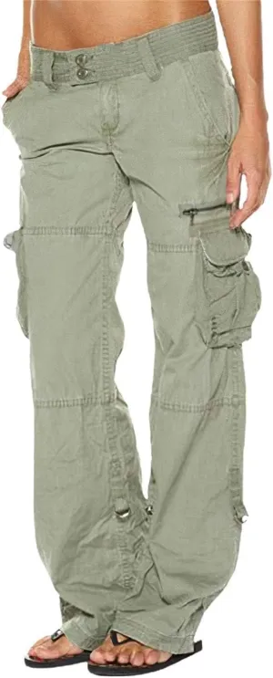 Women's Elastic High Waist Baggy Cargo Pants Tactical Wide Leg Jogger Trousers