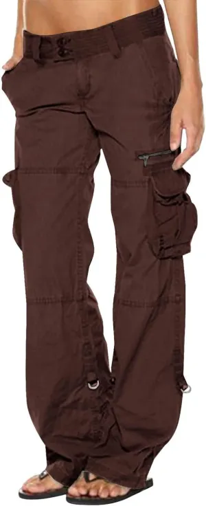 Women's Elastic High Waist Baggy Cargo Pants Tactical Wide Leg Jogger Trousers
