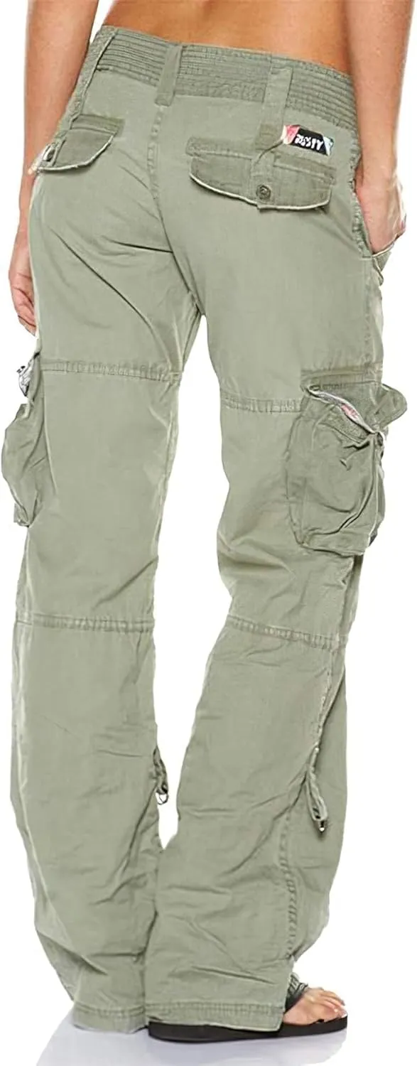 Women's Elastic High Waist Baggy Cargo Pants Tactical Wide Leg Jogger Trousers