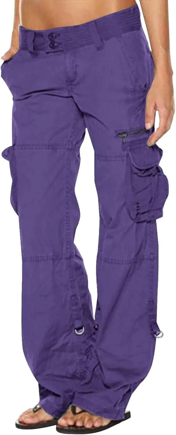 Women's Elastic High Waist Baggy Cargo Pants Tactical Wide Leg Jogger Trousers