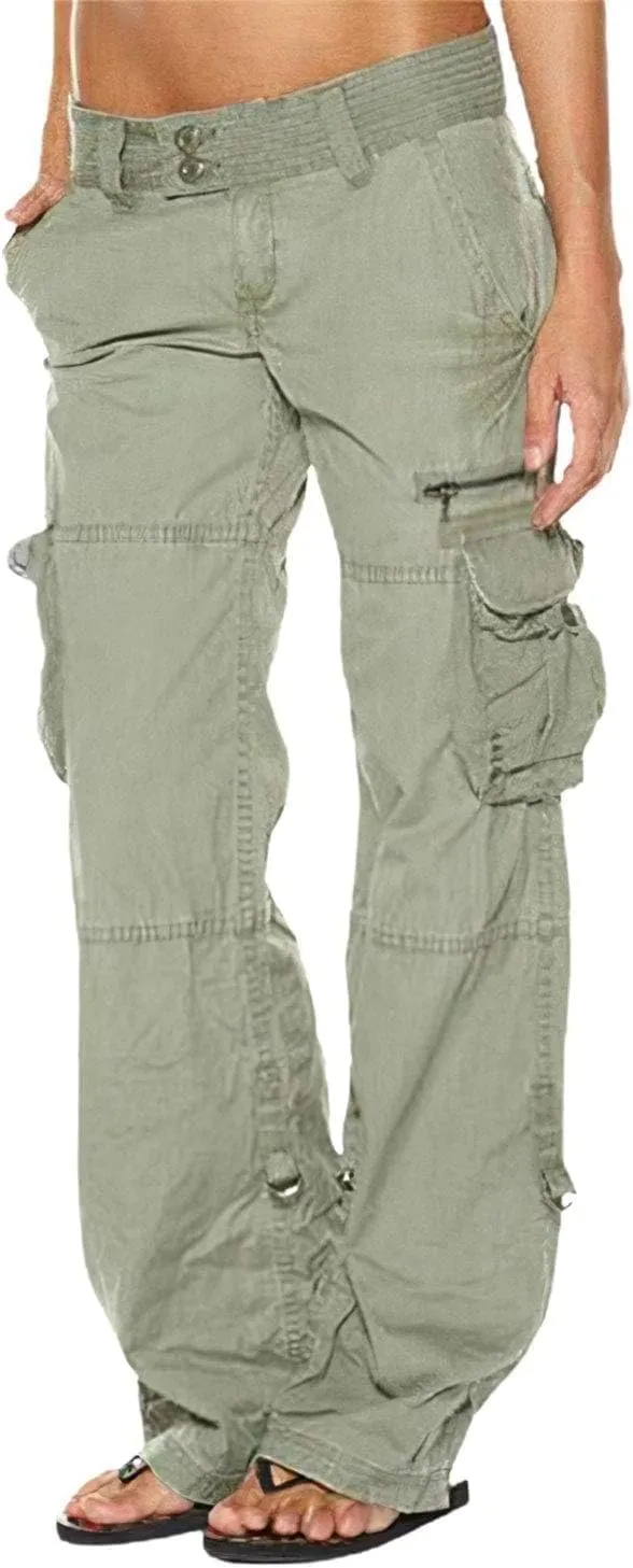 Women's Elastic High Waist Baggy Cargo Pants Tactical Wide Leg Jogger Trousers