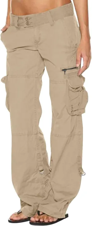 Women's Elastic High Waist Baggy Cargo Pants Tactical Wide Leg Jogger Trousers