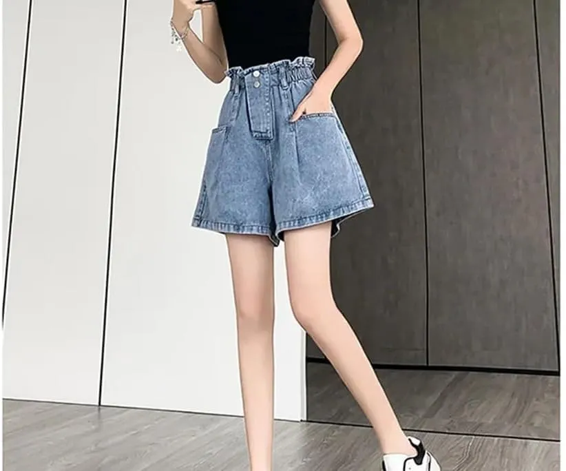 Women's Elastic High-Waisted Denim Shorts Summer Loose Pants Skirt