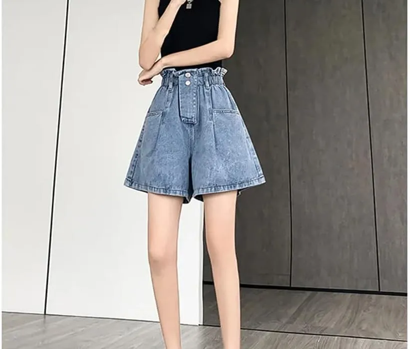 Women's Elastic High-Waisted Denim Shorts Summer Loose Pants Skirt