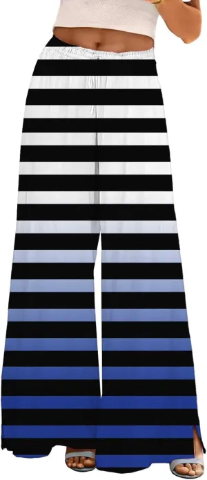 Womens Elastic High Waisted Palazzo Pants Casual Wide Leg Long Casual Lounge Pant Trousers with Pocket