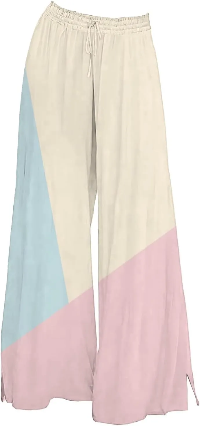 Womens Elastic High Waisted Palazzo Pants Casual Wide Leg Long Casual Lounge Pant Trousers with Pocket