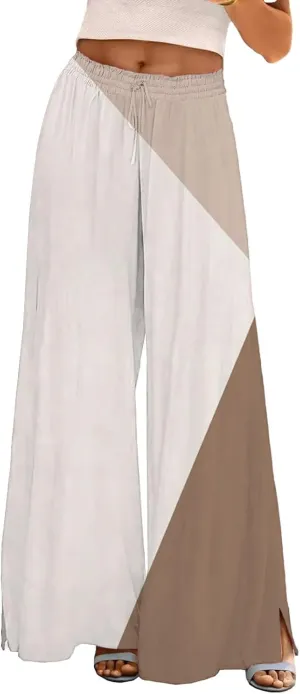 Womens Elastic High Waisted Palazzo Pants Casual Wide Leg Long Casual Lounge Pant Trousers with Pocket