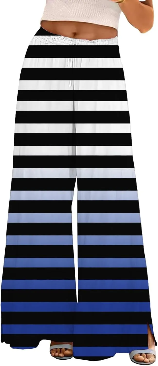 Womens Elastic High Waisted Palazzo Pants Casual Wide Leg Long Casual Lounge Pant Trousers with Pocket