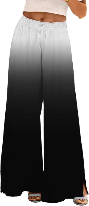 Womens Elastic High Waisted Palazzo Pants Casual Wide Leg Long Casual Lounge Pant Trousers with Pocket