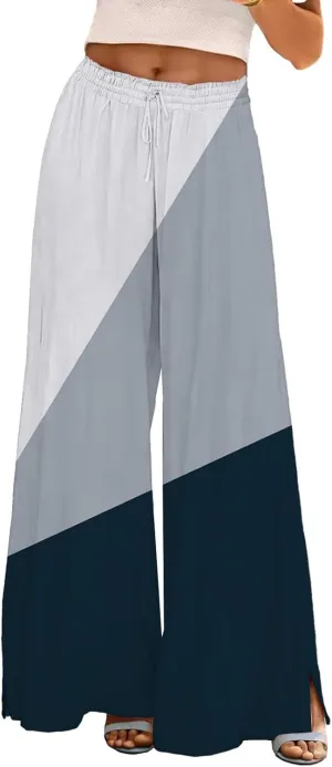 Womens Elastic High Waisted Palazzo Pants Casual Wide Leg Long Casual Lounge Pant Trousers with Pocket