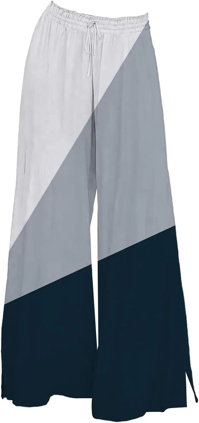 Womens Elastic High Waisted Palazzo Pants Casual Wide Leg Long Casual Lounge Pant Trousers with Pocket